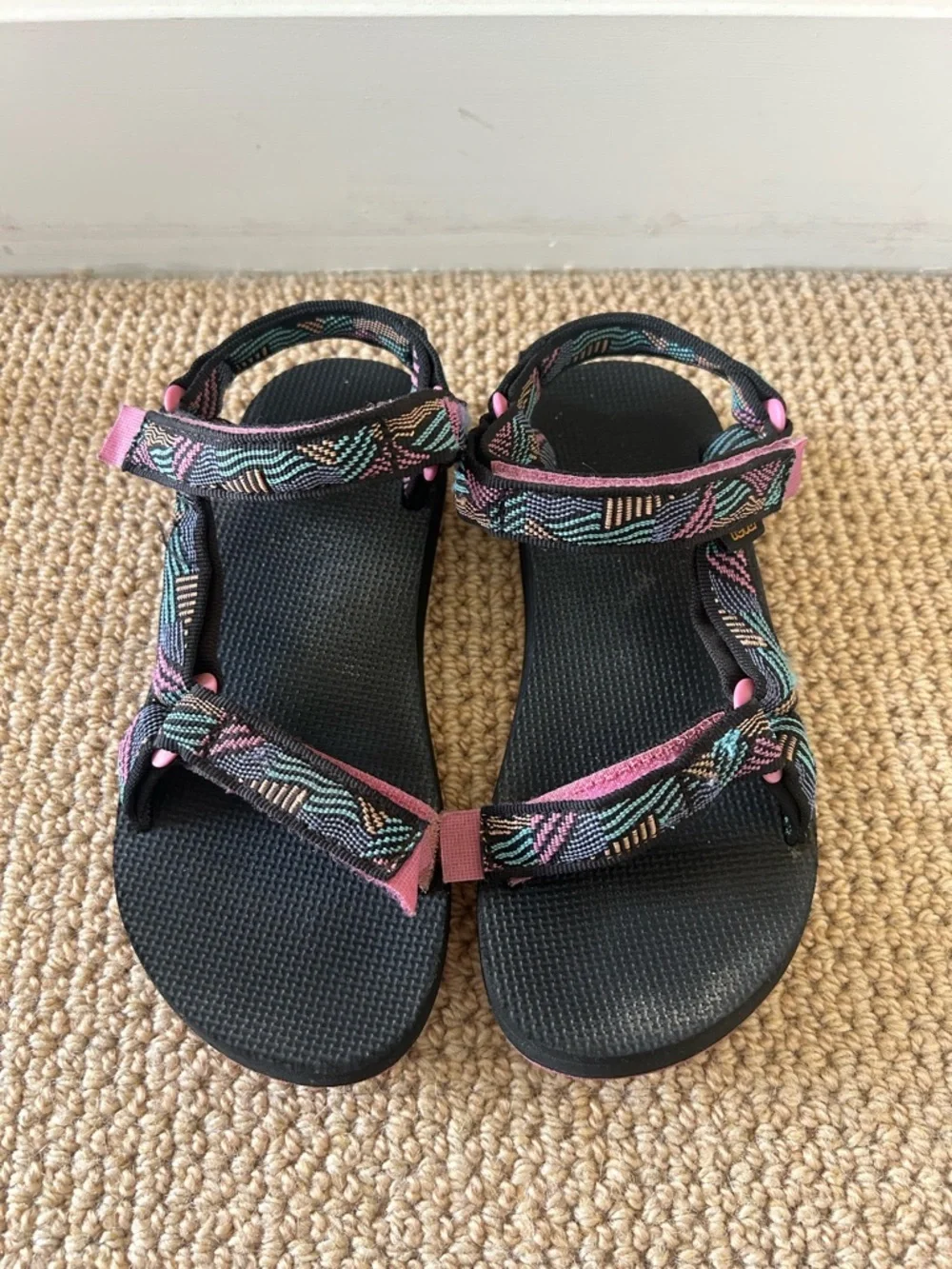 Teva Kids Black Multicolor Strap With Pink Bottoms Sandals Size 3